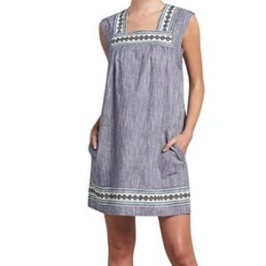 Faherty Organic Cotton small Hailee Dress‎ Square Neck w/Pockets Baja Blue NWT